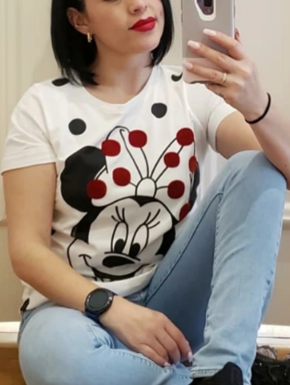 Kate Spade Minnie Mouse Graphic Tee in White with Black & Red Print